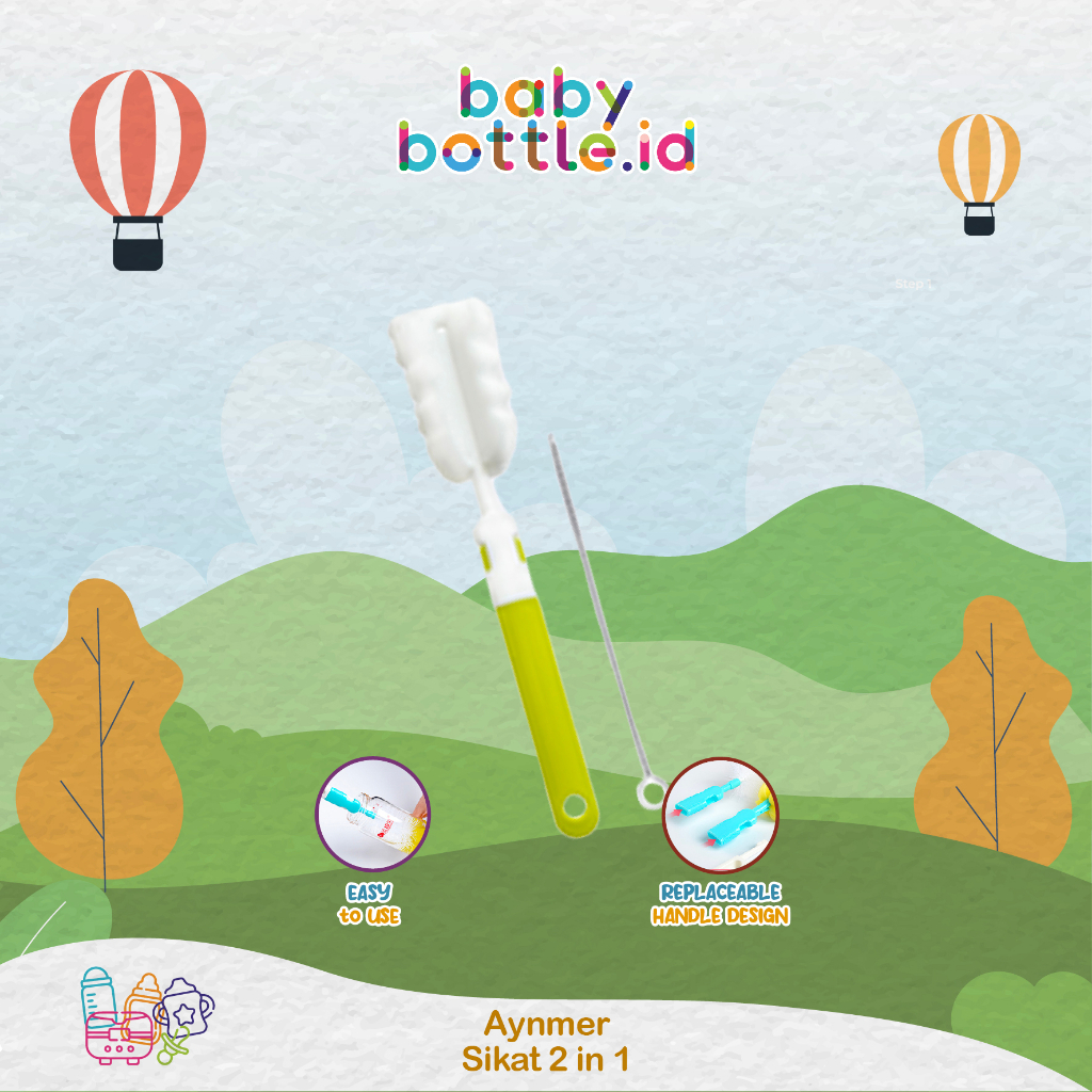 AYNMER 2 IN 1 SPONGE NYLON BRUSH | SIKAT BOTOL SUSU BAYI - SEDOTAN & DOT | Nilon & busa spon
