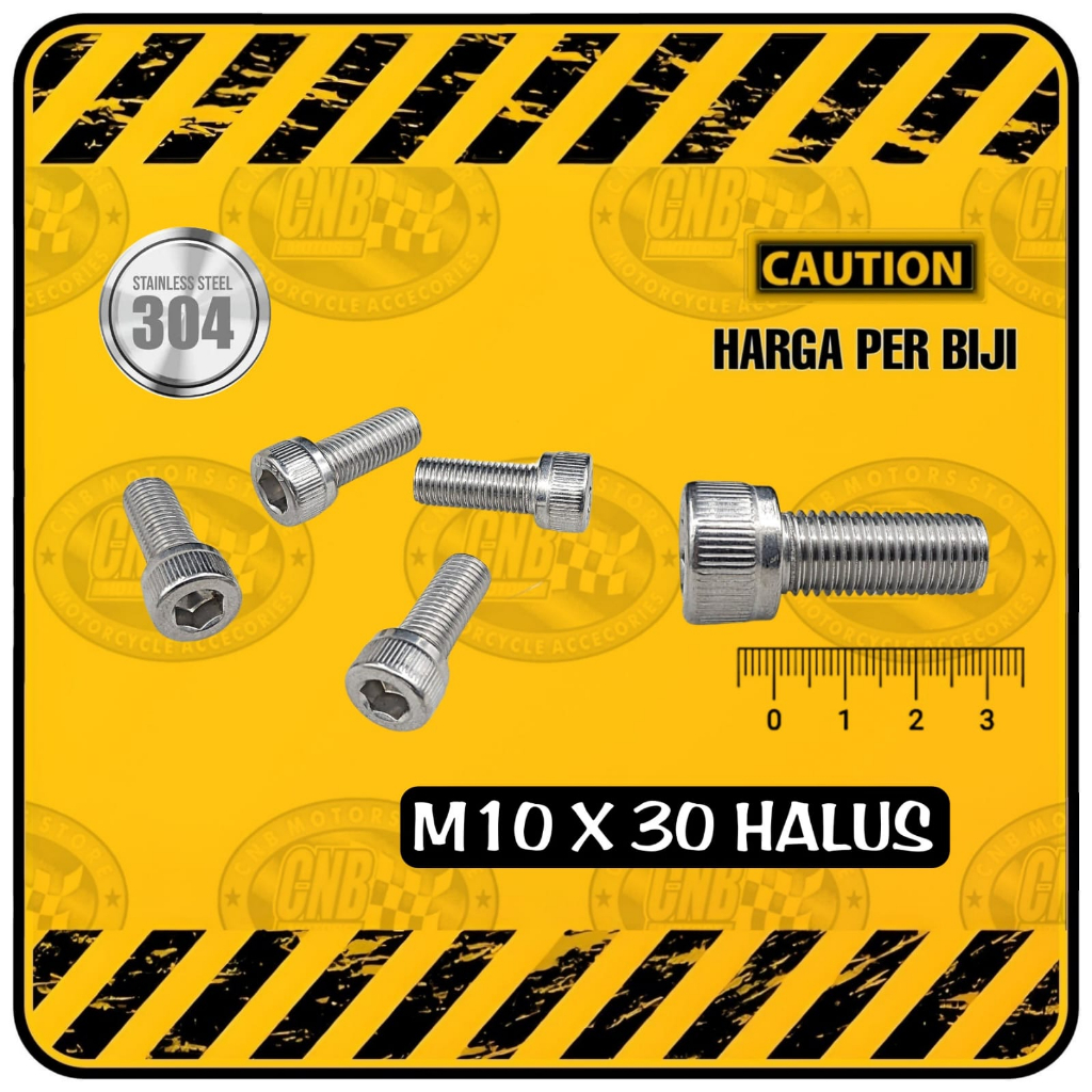 BAUT L STAINLESS M10 x 30 M10x30 DRAT HALUS SETARA BAUT KUNCI 14 PANJANG 30 MM 3 CM