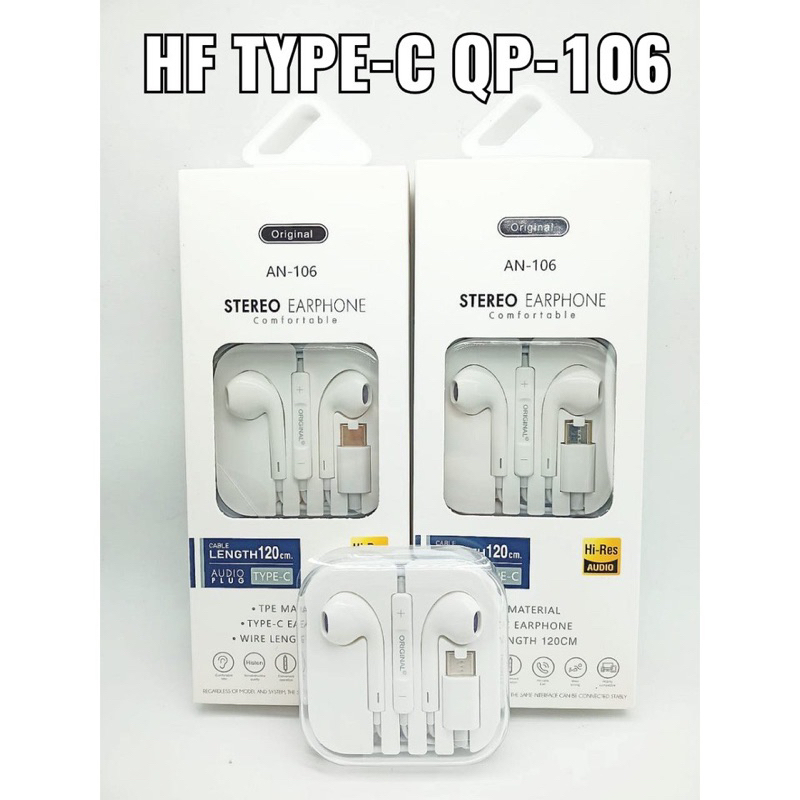 Headset/Handsfree AN-106 Type C for oppo,vivo,xiaomi + Mic stereo