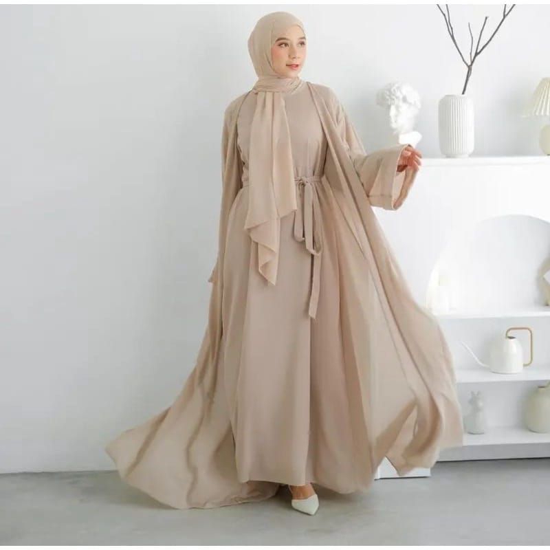 TERLARIS GAMIS ABAYA OUTER SET ABAYA SAR'I ABAYA SET OUTER VIRAL-Crem 1set outer iner