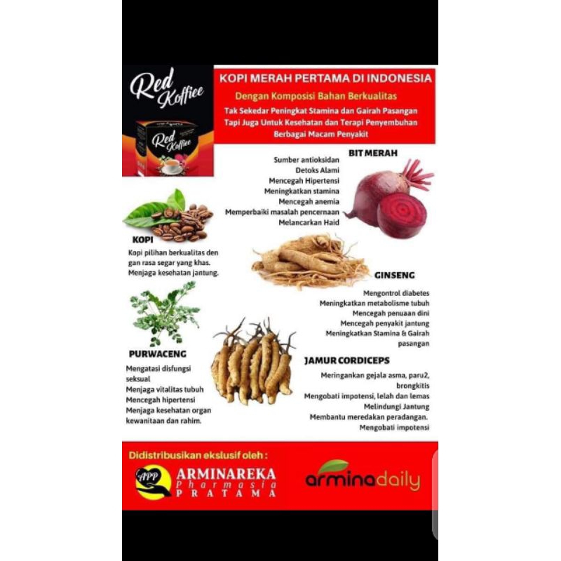 Kopi Merah Original Red Koffiee Herbal 1 box isi 10 sachet murah
