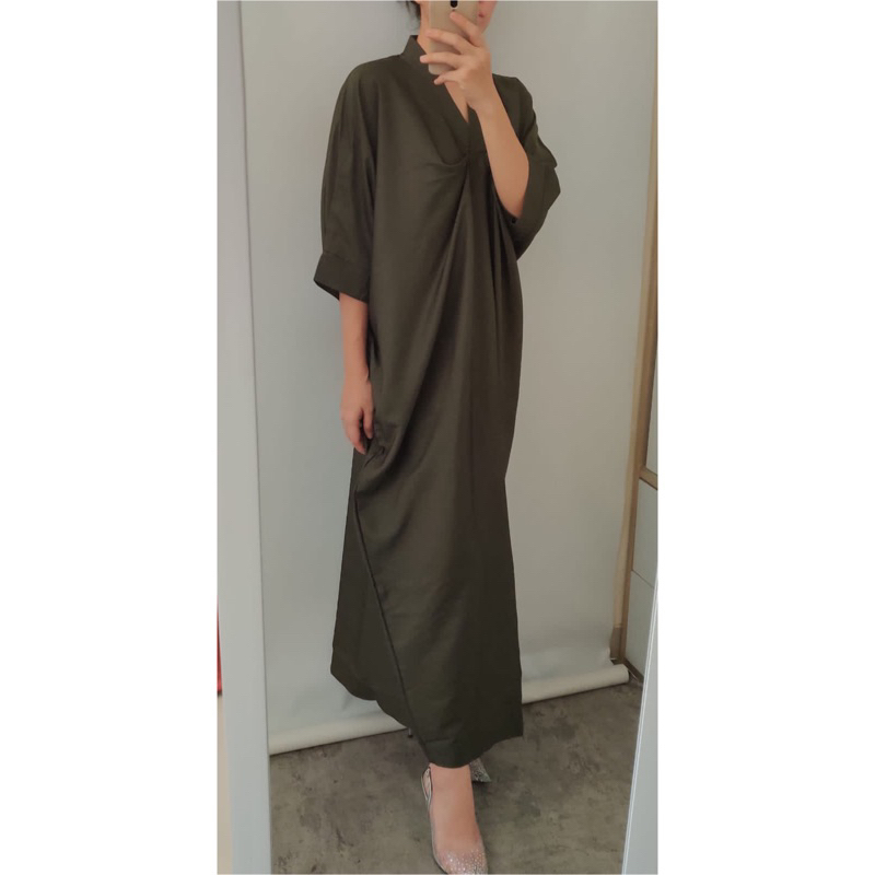 Camila V-Neck Kaftan - Kaftan Putih / Kaftan wanita / Kaftan dress / Pakaian Lebaran Idul Fitri / Ka