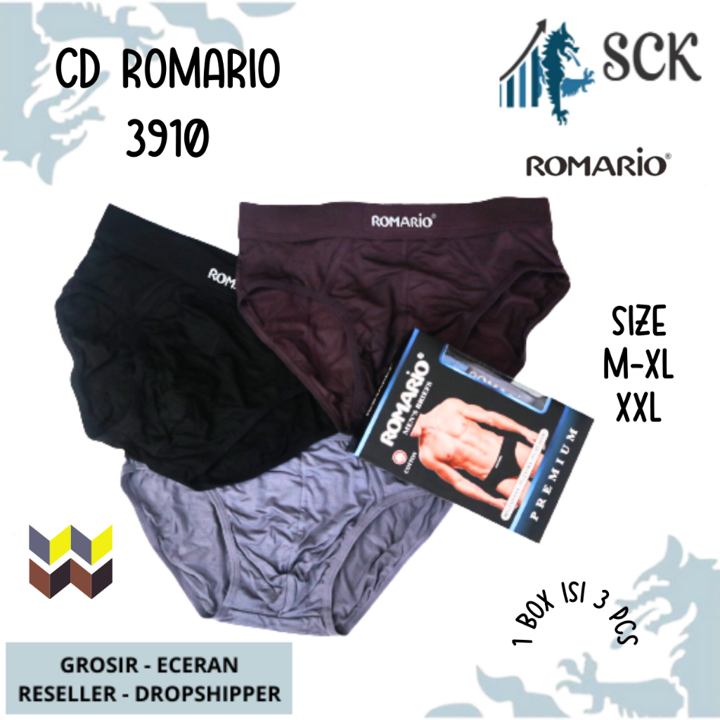 [ISI 3] CD Pria ROMARIO 3910 Model BOXER Bahan Katun Premium / Celana Dalam Pria Boxer model Sporty katun SIZE M L XL - sckmenwear GROSIR