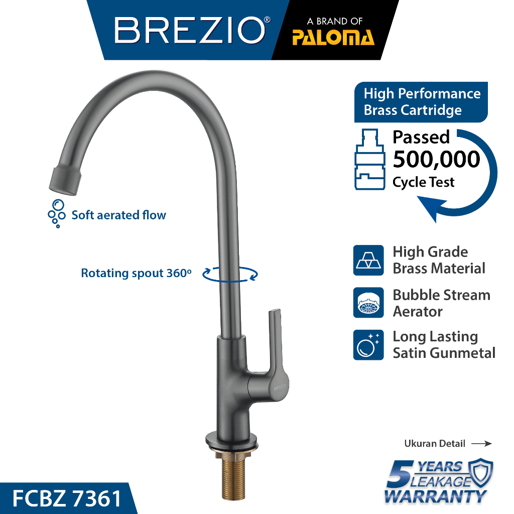 BREZIO FCBZ 7361 Keran Sink Angsa Cuci Piring Dapur Wastafel Kran Air