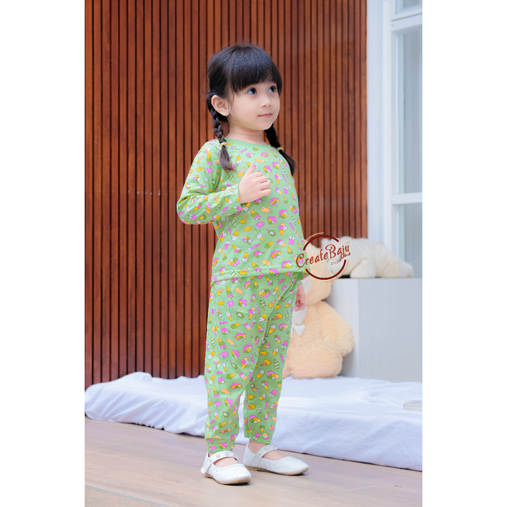 PIYAMA ANAK PEREMPUAN MOTIF ICE CREAM BAJU TIDUR ANAK CEWEK LENGAN PANJANG TERMURAH