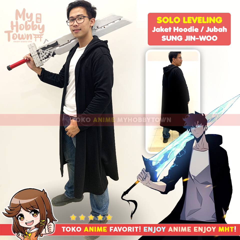 Jaket Hoodie Solo Leveling Jubah Sung Jin-Woo Cosplay Anime Black Manhwa Sung Jinwoo