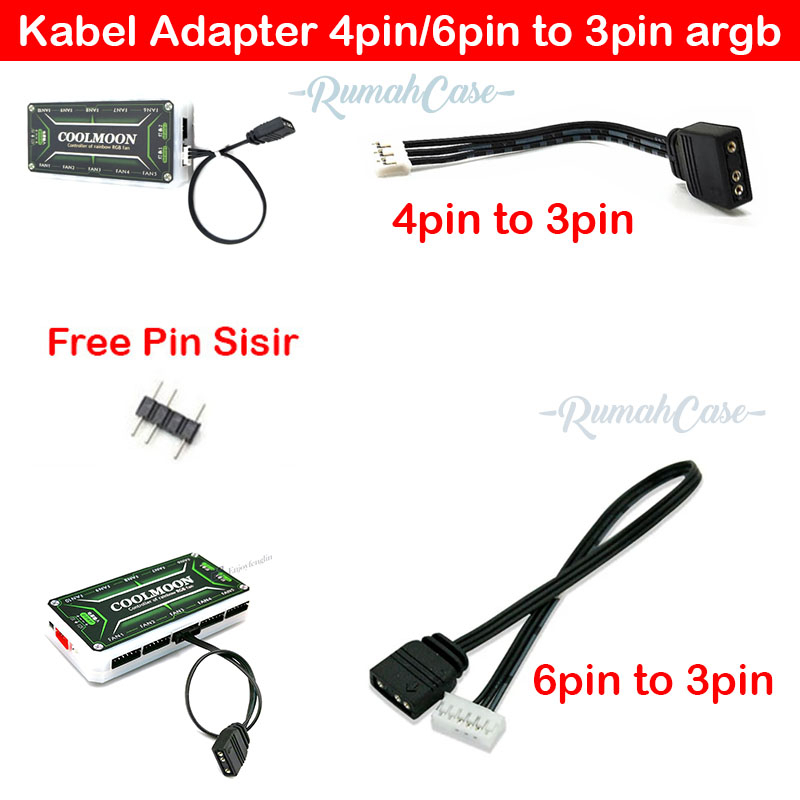 Kabel Adapter ARGB Fan 4pin / 6pin to 3pin 5v mobo led strip kipas converter konektor 4 / 6 pin 3 ad