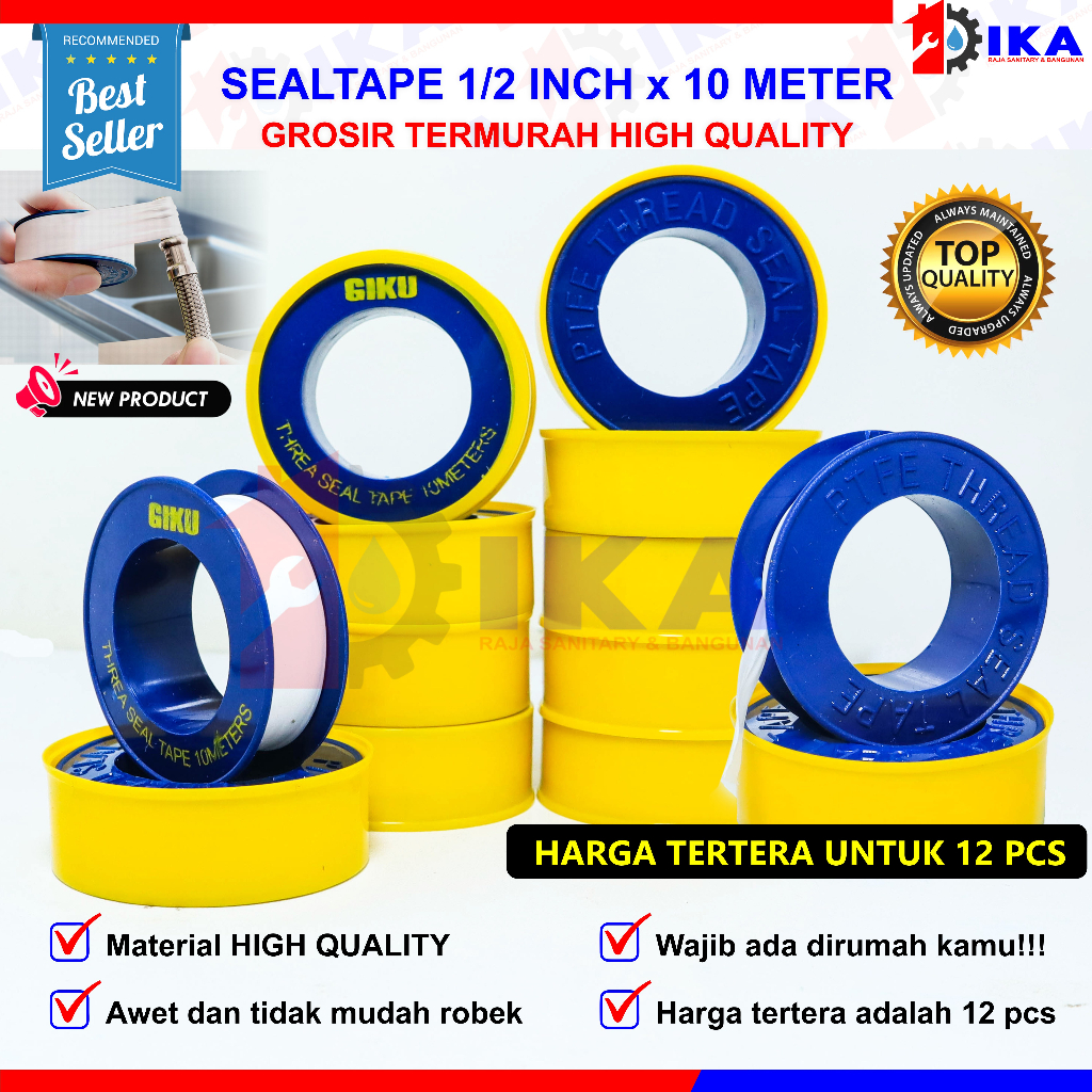 (HARGA PER SLOP) Seal Tape 1/2&quot; 12mm x 10m Penutup Kran Bocor / Seal Tape siltip selotip isolatip Sealtape TBA kran pipa 12 mm X 10 m HIGH QUALITY termurah isolasi tebal original