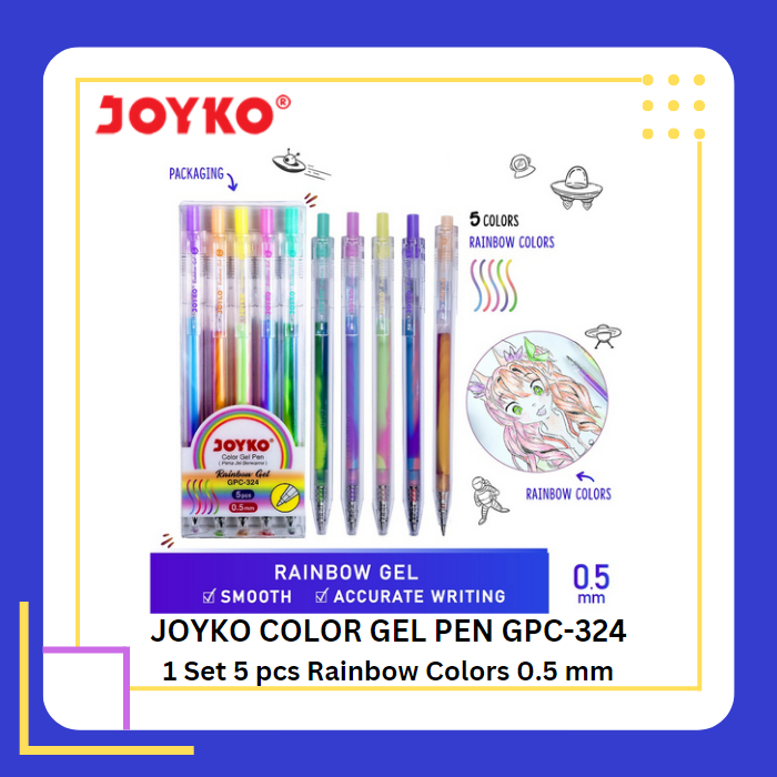 

JOYKO 5 Color Rainbow Gel Pen GPC-324 0.5mm - Pulpen Pena Bolpen Jel Berwarna 1 Set - 5 Pcs