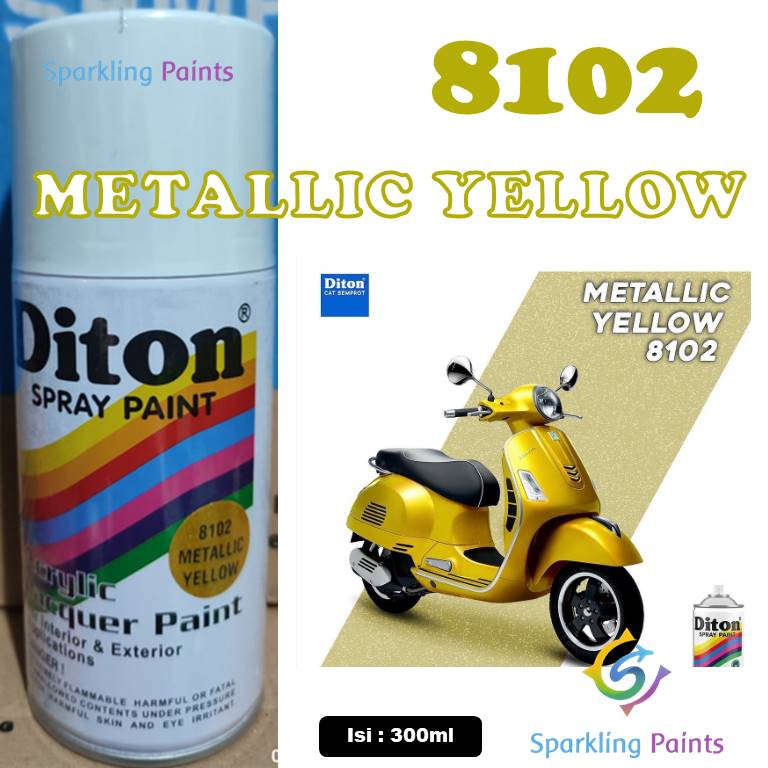 Pilox Diton Metallic Yellow 8102 300ml Warna Kuning Metalik Sepeda Motor Mobil Velg