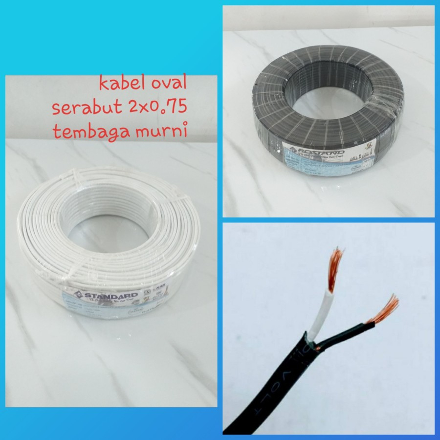 ROSTAND Kabel Nymhy 2 X 0,75 serabut Tembaga Oval Gepeng hitam putih /ROLL