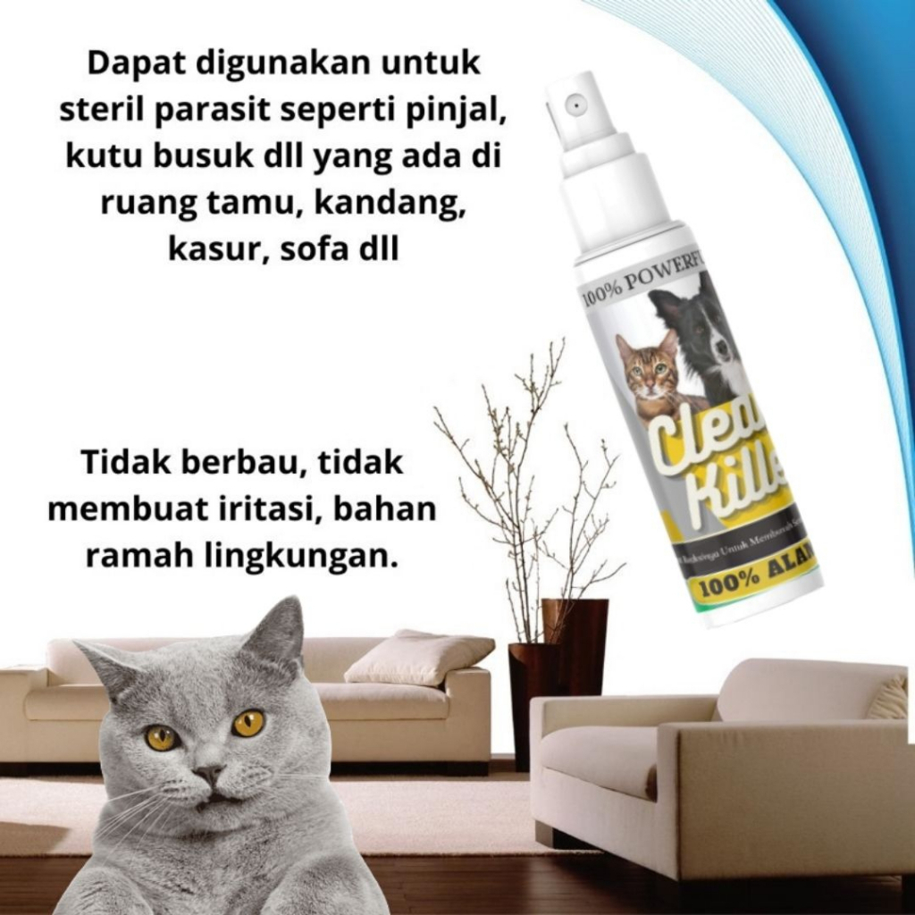 Obat Kutu Clean Killer Kucing Spray Ampuh Mengatasi Kutu Dan Telur Kutu Semprot Aman Jika Terjilat Kucing Kitten FEZONE