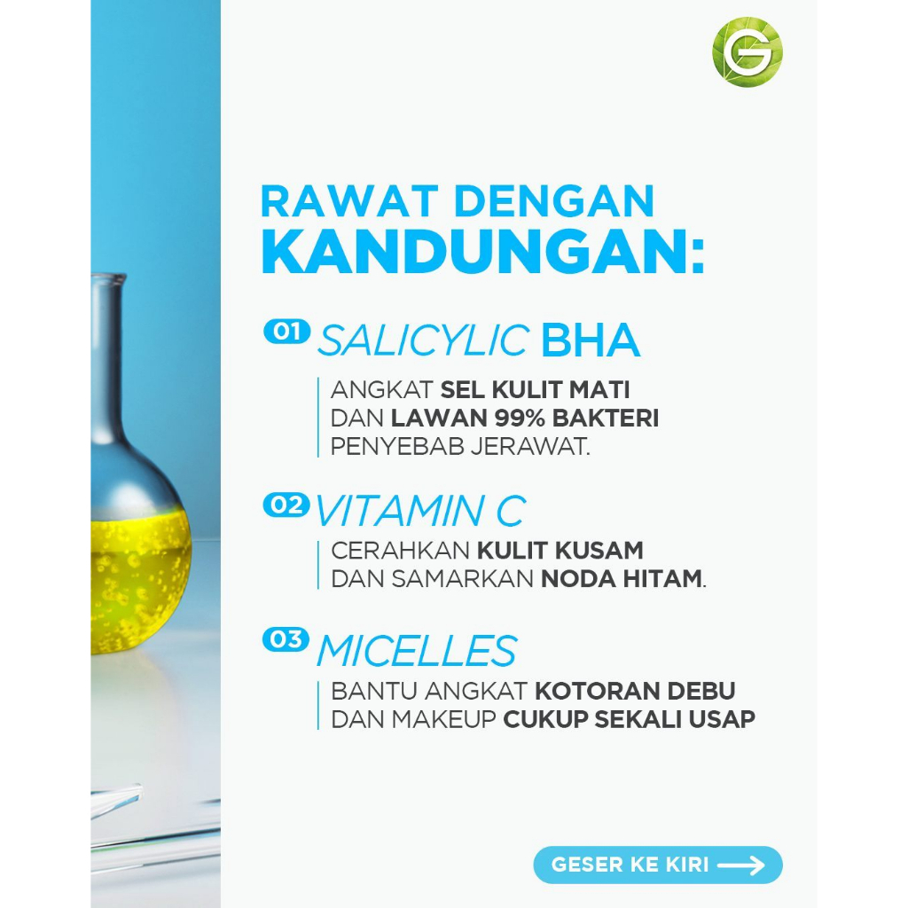 Garnier Micellar Water Blue Biru (Pembersih Wajah Berminyak/Berjerawat) - 125ml 400ml Micelar Kulit