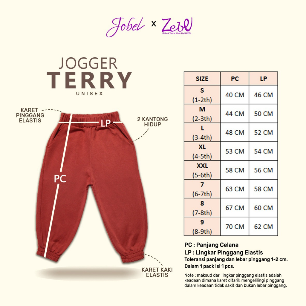 Celana anak Jobel Zebe Jogger Terry