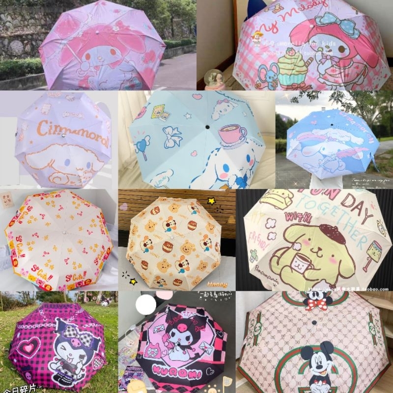 Payung Lipat Otomatis Karakter Melody Cinnamoroll Winnie The Pooh Lotso Pompompurin Kuromi Mickey Mi
