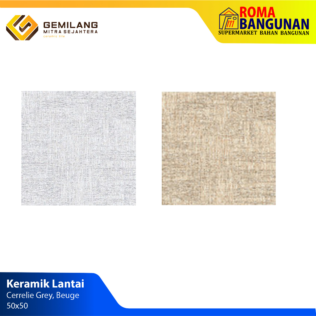 Gemilang Keramik Lantai Keramik Kamar Mandi Keramik Teras Keramik Garasi Cerrelie Grey Cerrelie Beige 50X50 - Grey