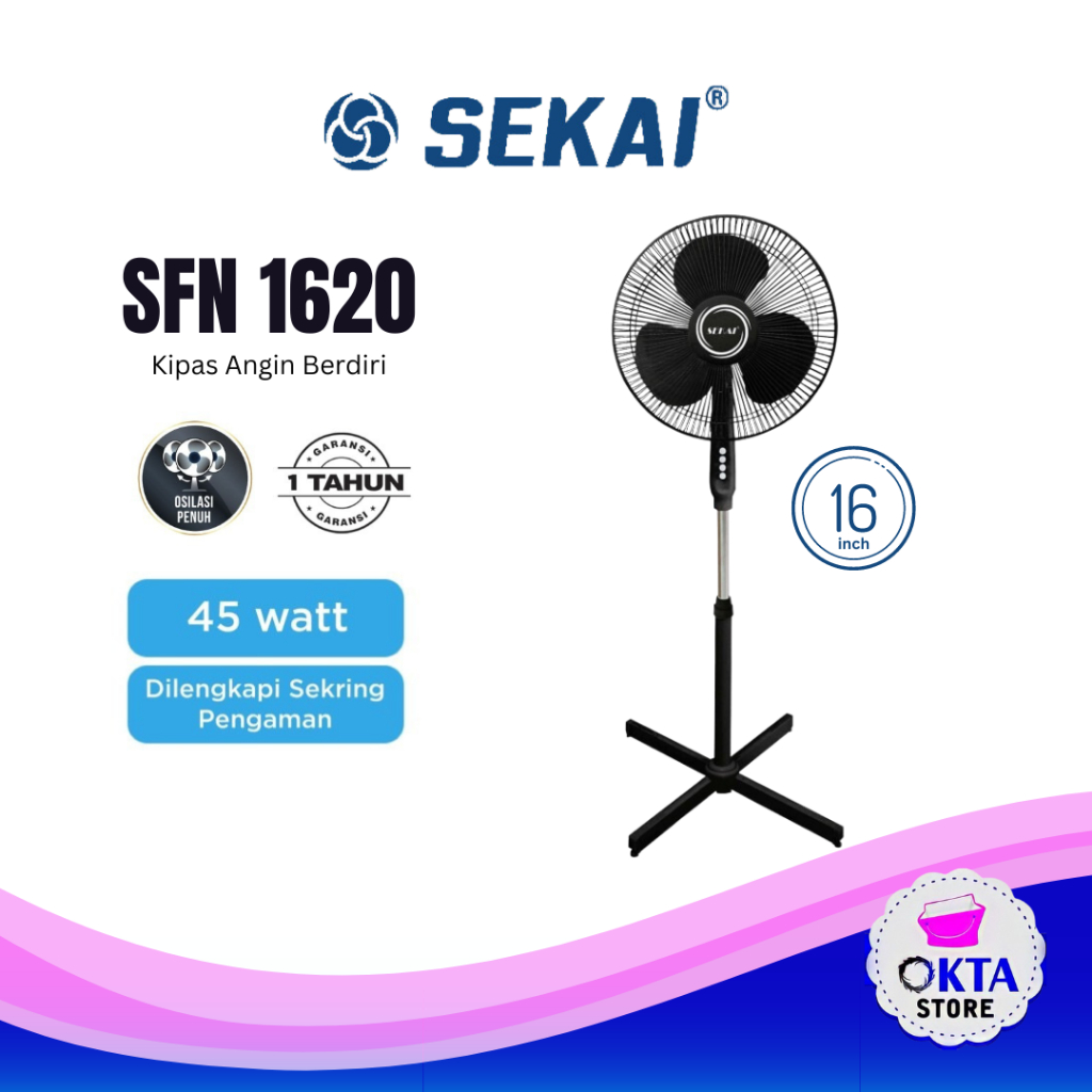Sekai SFN-1620 Kipas Angin Berdiri 16 Inch - Hitam