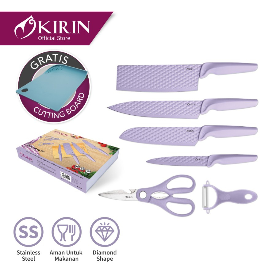 Knife Set Kirin 06 Hijau Ungu Pisau Set Knive Green SS GR Talenan KS06 GR SS Cutting Board Pisau Dapur Kitchen Set