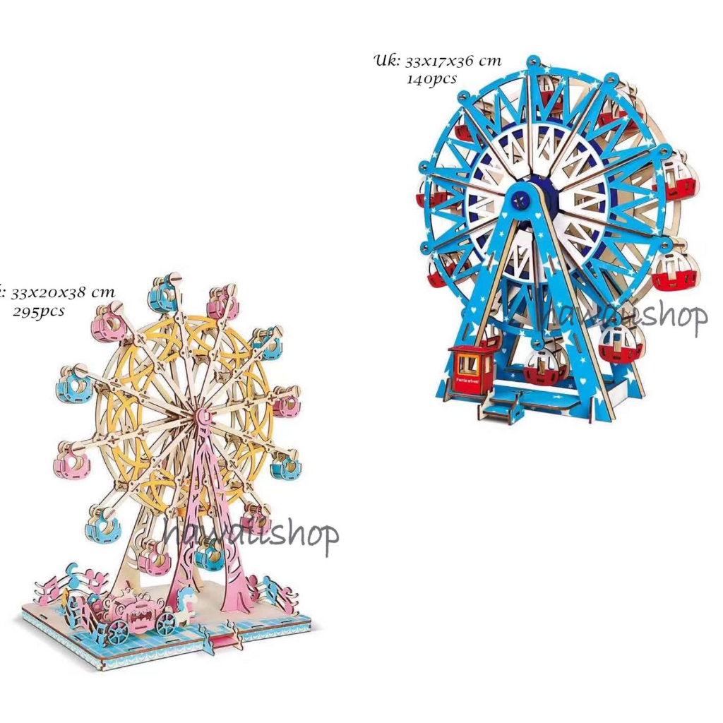 Puzzle 3D DIY bahan kayu model FERRIS WHEEL OF HAPPINESS mainan puzzle edukasi anak / kado / pajanga