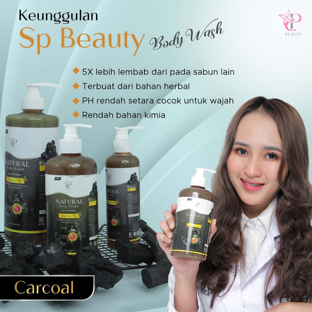 Sp Beauty Body Wash sabun cair herbal. Extra charcoal 250ml vitamin C. A &amp; Collagen. - Sabun mandi cair pemutih badan sabun cair pemutih .sabun cair herbal charcoal