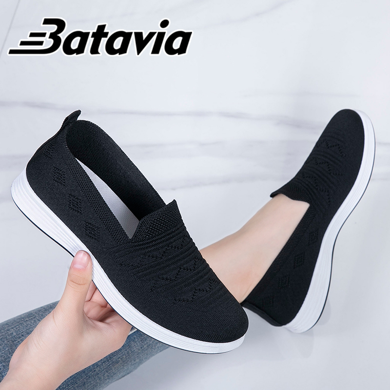 Batavia baru sepatu ibu ibu import Sepatu flatshoes wanita sepatu slip on flat wanita rajut premium bernapas Sepatu Wanita ibu sepatu wanita Fashion Shoes Sepatu pantafel Wanita  sepatu wanita korea A167