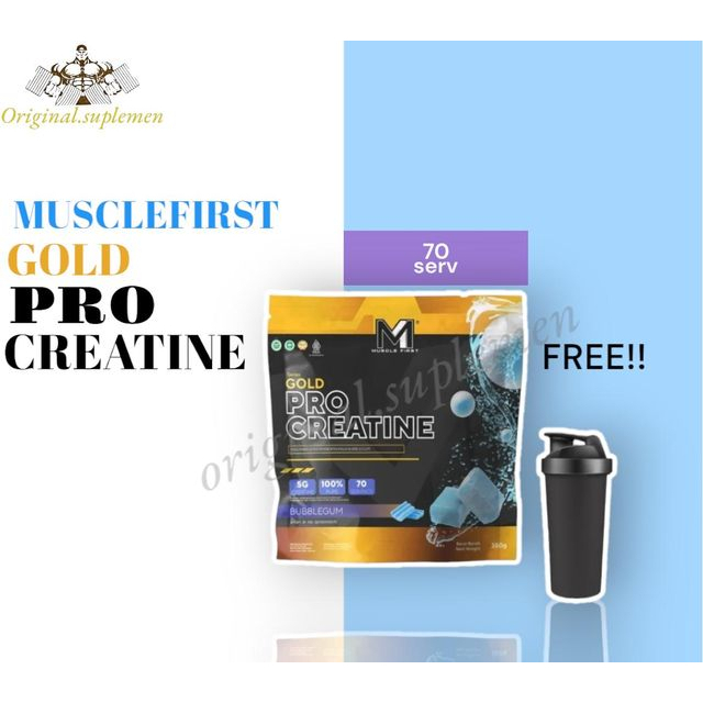 M1 Muscle First Pro Gold Creatine 70 Serving 350 GR Rasa Bubble Gum - bubblegum, shaker