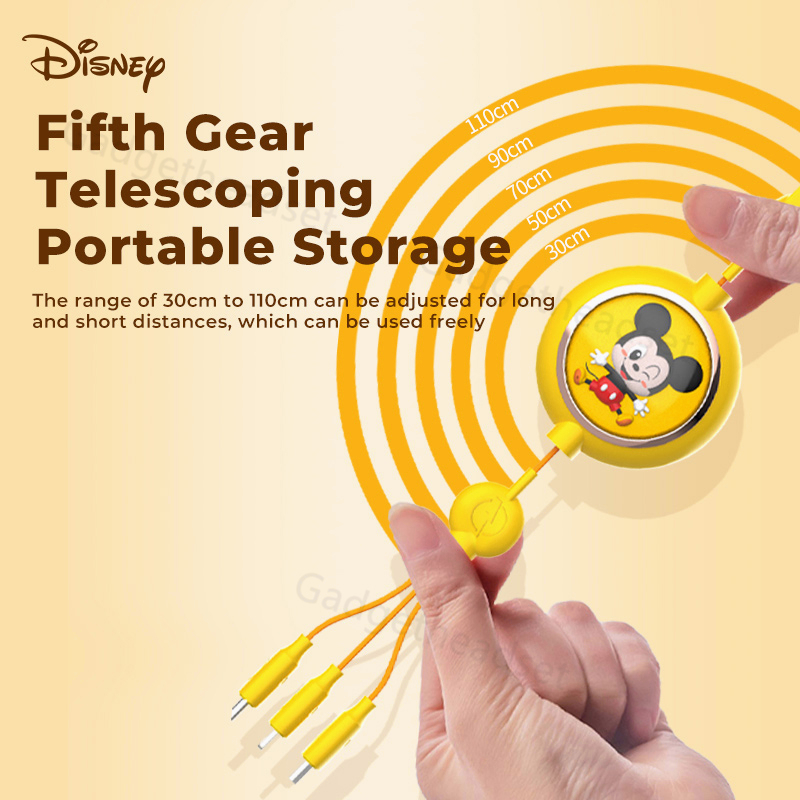 Disney kabel Charger 3 in 1 Mobile Cables Fast Charging Kompatibel 2A Lightning+MicroUSB+Type-C Panjang 80-110CM Dapat Disesuaikan Kabel Pengisian Portabel Untuk IOS/Android IPhone Samsung xiaomi