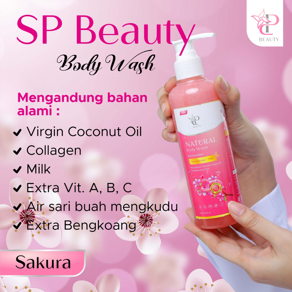 Sp Beauty Body Wash sabun cair herbal 250ml Extra sakura vitamin C. A &amp; Collagen. - Sabun mandi cair pemutih badan sabun cair pemutih .sabun cair herbal sakura250ml