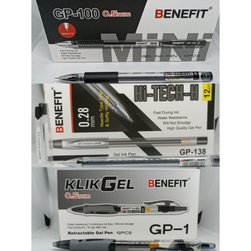 PULPEN GEL TINTA HITAM CETEK PER TAJAM MEREK BENEFIT GP 1 Hi Tech H GP 100 1 PAK ISI 12 PULPEN