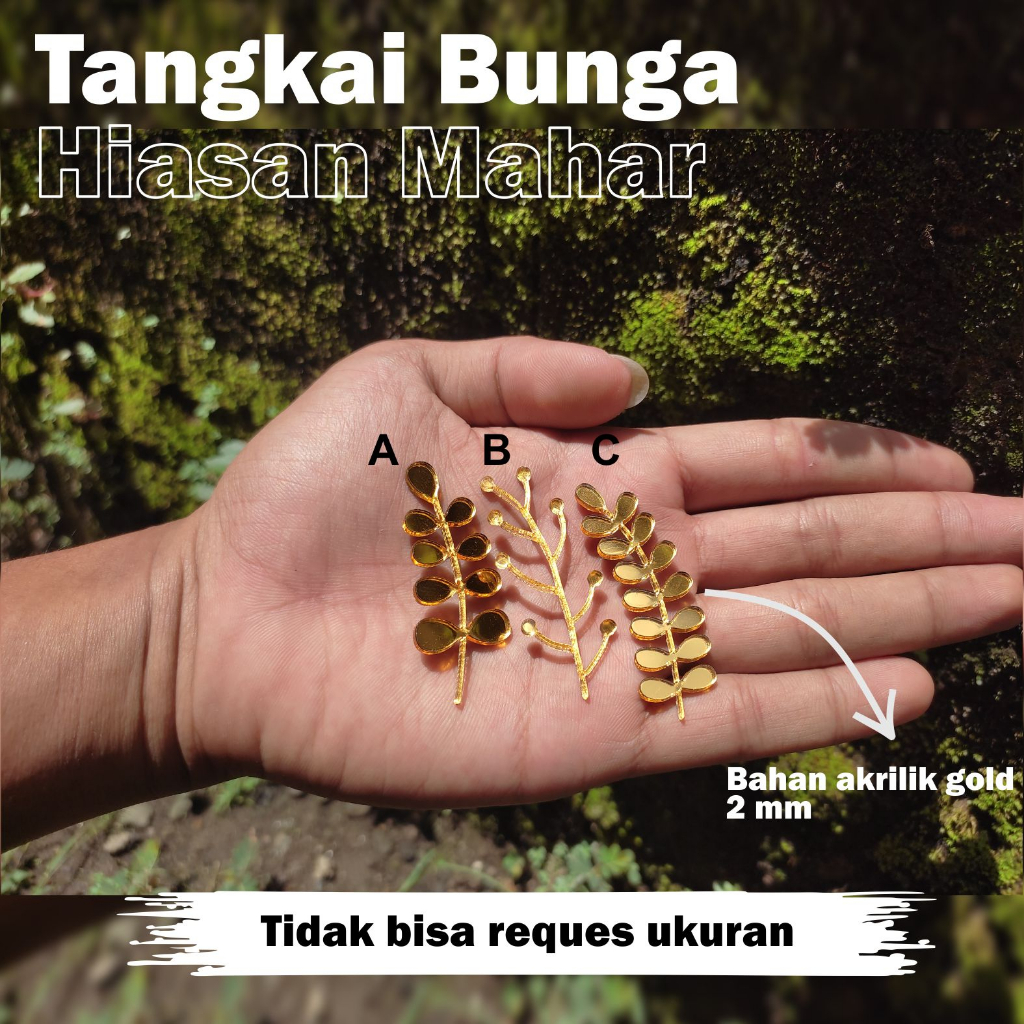 TANGKAI BUNGA HIASAN MAHAR AKRILIK MIROR GOLD