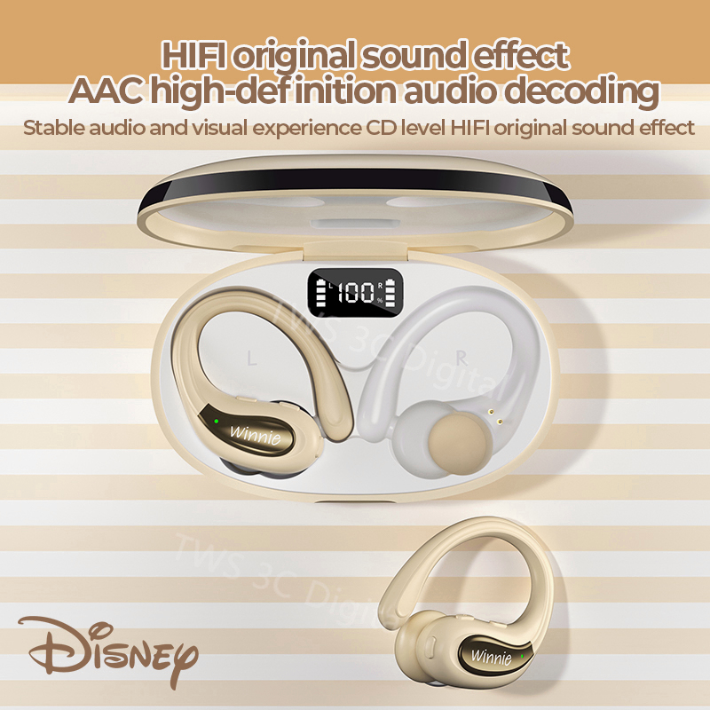 Original Disney Olahraga Headset Bluetooth 5.3 Ear-mounted TWS Earphone Gaming with Mic HIFI Stereo Digital  Untuk Android IOS iPhone