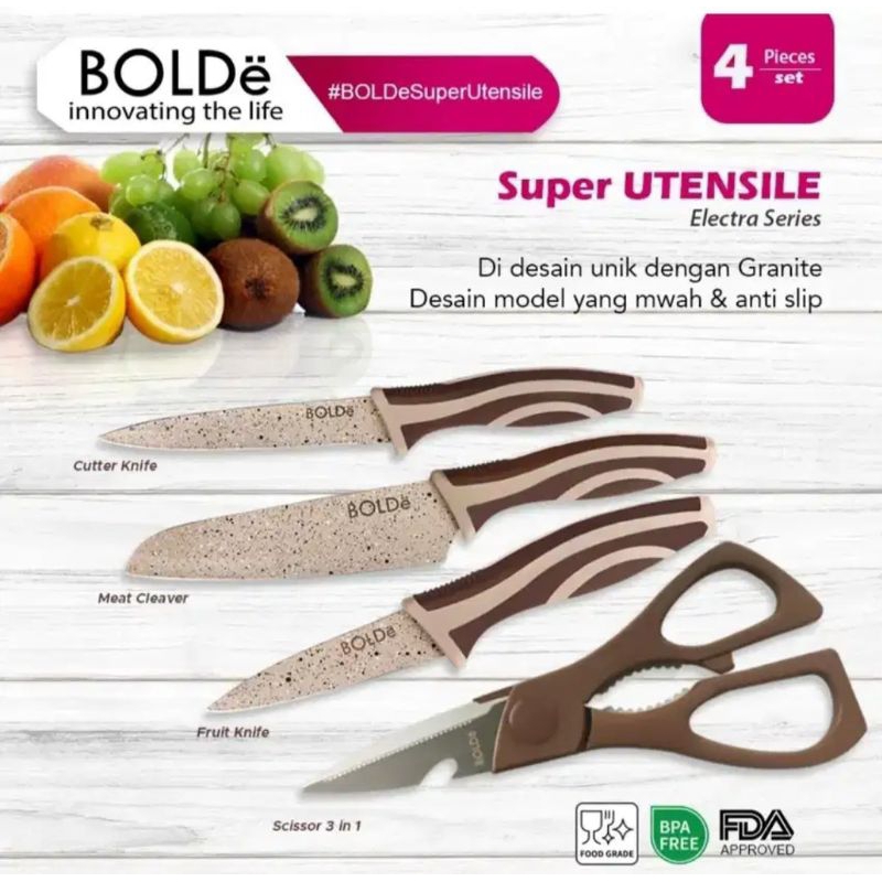 Pisau Set &amp; Gunting Super Utensile Electra Beige series 4 pcs set