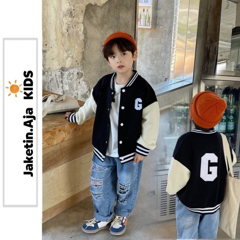 Jaket Varsity Baseball Anak Unisex (1 th - 18 th) LOGO INISIAL G C R S (CUSTOM HURUF INISIAL) Jaket Bomber Kancing GIRL BOY FLeece Unisex 1 2 3 4 5 6 7 8 9 10 11 12 13 14 15 16 17 18 Tahun Jacket KIDS Mix Kombinasi 2 Warna Two Tone Street Style Hip HOP