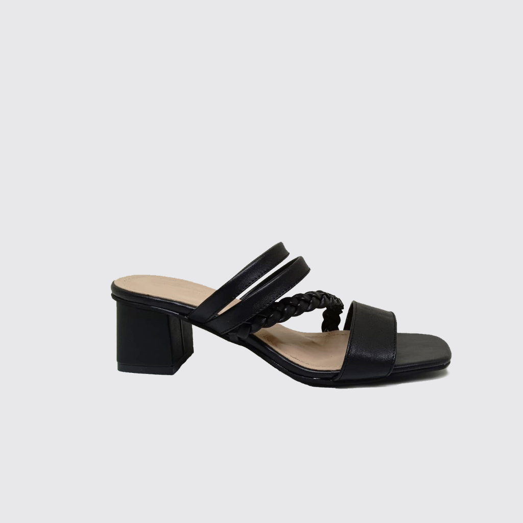 Alona - Heels Strap Black - Sandal Wanita (Ukuran Kaki Besar Jumbo) Sendal Heel Ibu2 Pesta Style Santai