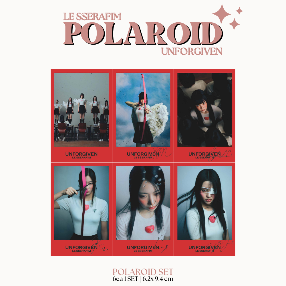 POLAROID LE SSERAFIM UNFORGIVEN (ISI 6 PCS + LAMINASI 2 SISI) TANDA TANGAN TTD KPOP IDOL KOREA PREMIUM MURAH UNOFFICIAL SAKURA EUNCHAE CHAEWON KAZUHA YUNJIN READY STOCK !