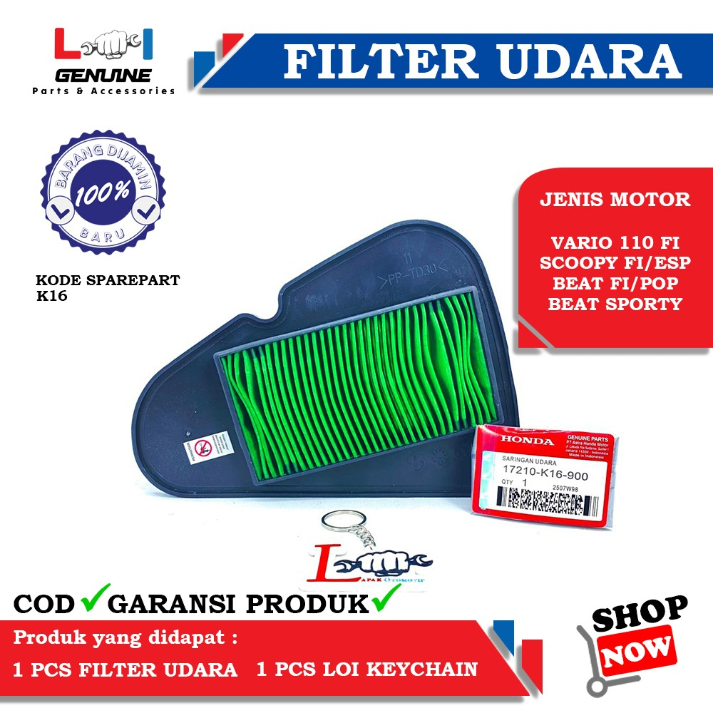 -LOI- FILTER UDARA SARINGAN UDARA BEAT FI, GENIO, BEAT ESP, BEAT STREET OLD/NEW, SCOOPY FI, SCOOPY ESP, VARIO 110 FI/ESP