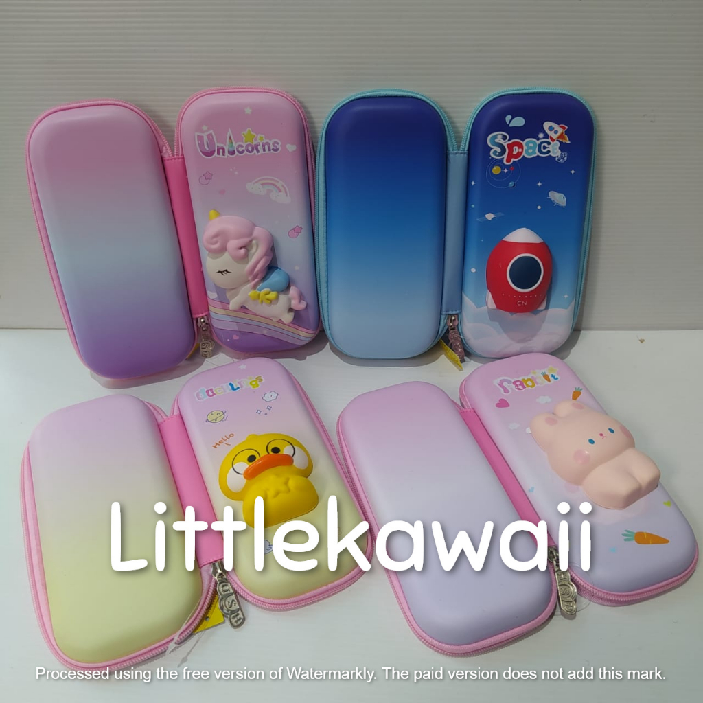 LK/Tempat Kotak Pensil Anak Sekolah Pencil Case Hardcase Timbul Squishy Unicorn Duck Rabbit Astronot Import