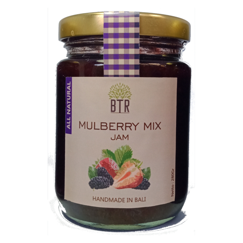 

BTR Mulberry Mix Jam 280 gram; BTR Selai Murbei Campur 280 gram; BTR Confiture mûres et fraises 280 grammes