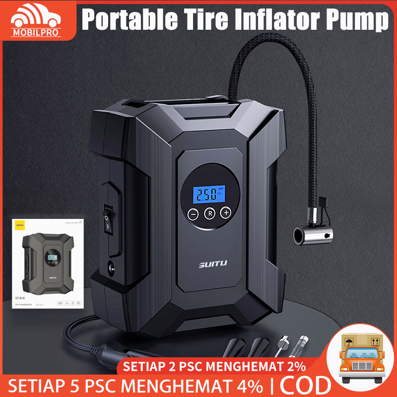 Portable Car Tire Air Pumps Pompa Ban Motor dan Mobil Intelligent Electric Air Compressor Tire Inflator Digital/Dial Display