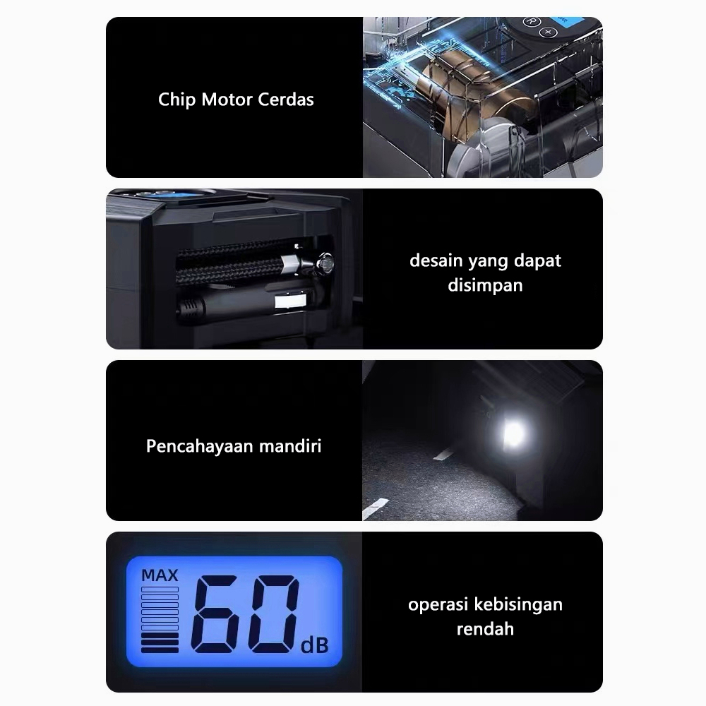 Portable Car Tire Air Pumps Pompa Ban Motor dan Mobil Intelligent Electric Air Compressor Tire Inflator Digital/Dial Display