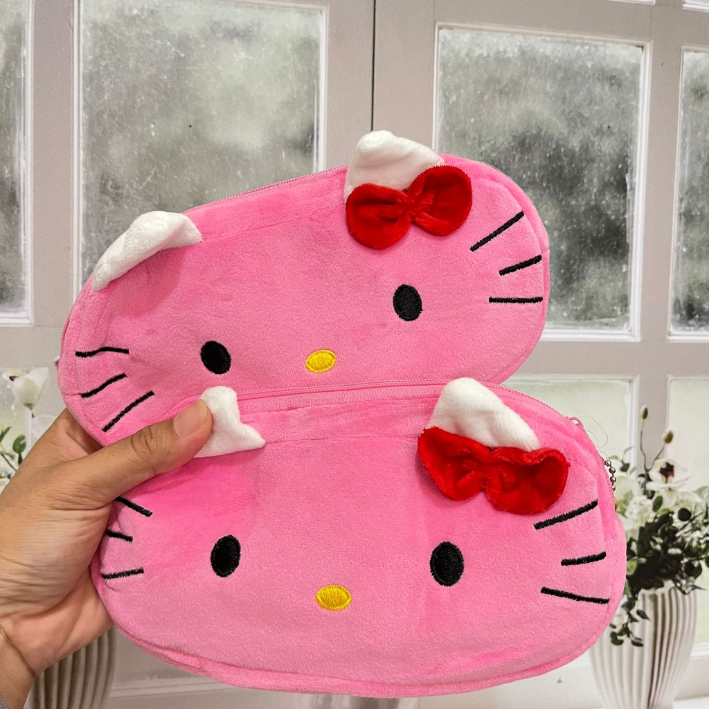 Kotak Pensil Lucu Hello Kitty warna Pink Cute Lucu Unik Harga Termurah / Tempat Pensil imut Helo Kity Bahan kain bludru halus kualitas terbaik alat tulis sekolah anak terlengkap Ready Grosir dan COD