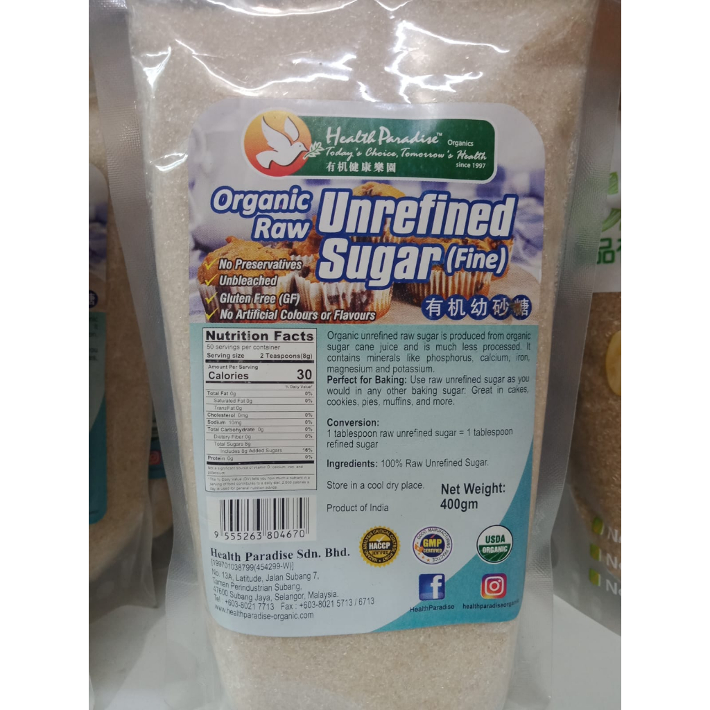 

Health Paradise Organic Raw Unrefined Sugar 400gr