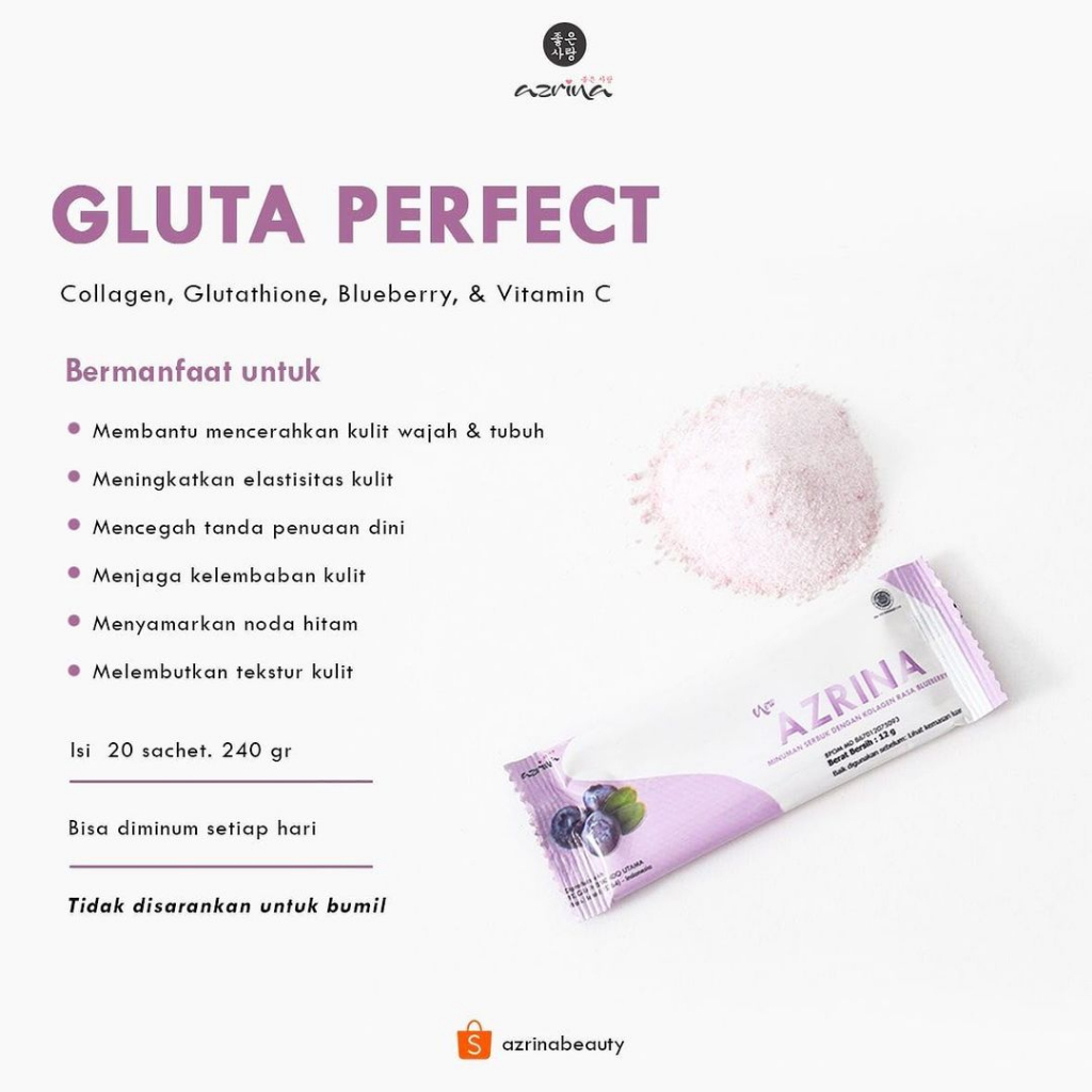 CLEARANCE SALE - Azrina Gluta Perfect Minuman Collagen Rasa Blueberry 10 Sachet BPOM