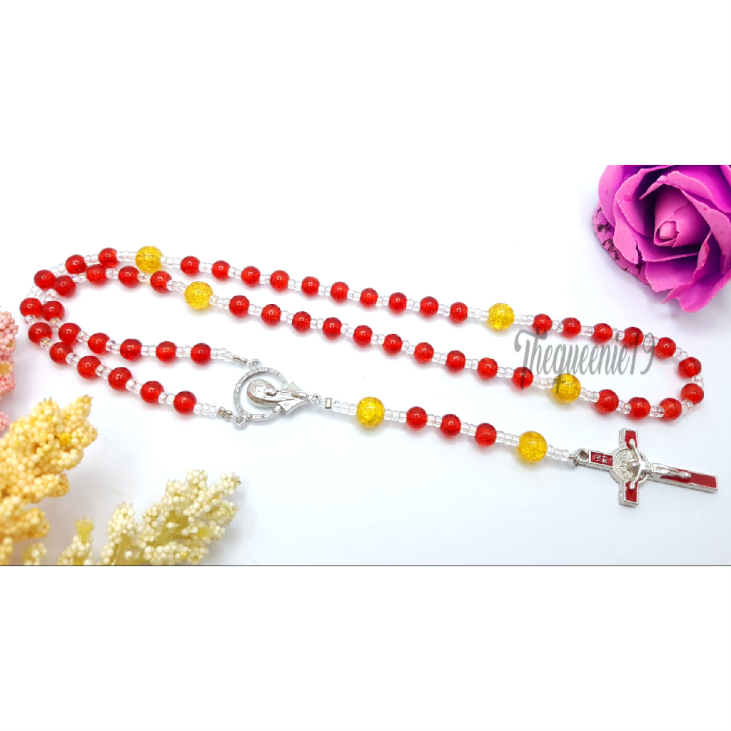 Ready Kalung Manik-Manik Rosario / Kalung Liontin Salib / Rosario Beads Red