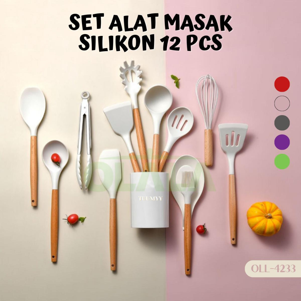 ALAT MASAK SET PERALATAN MASAK 12IN1 SET SILICONE KITCHEN SET UTENSIL SPATULA COOKING BPA-FREE OLL-4233 - SPATULA