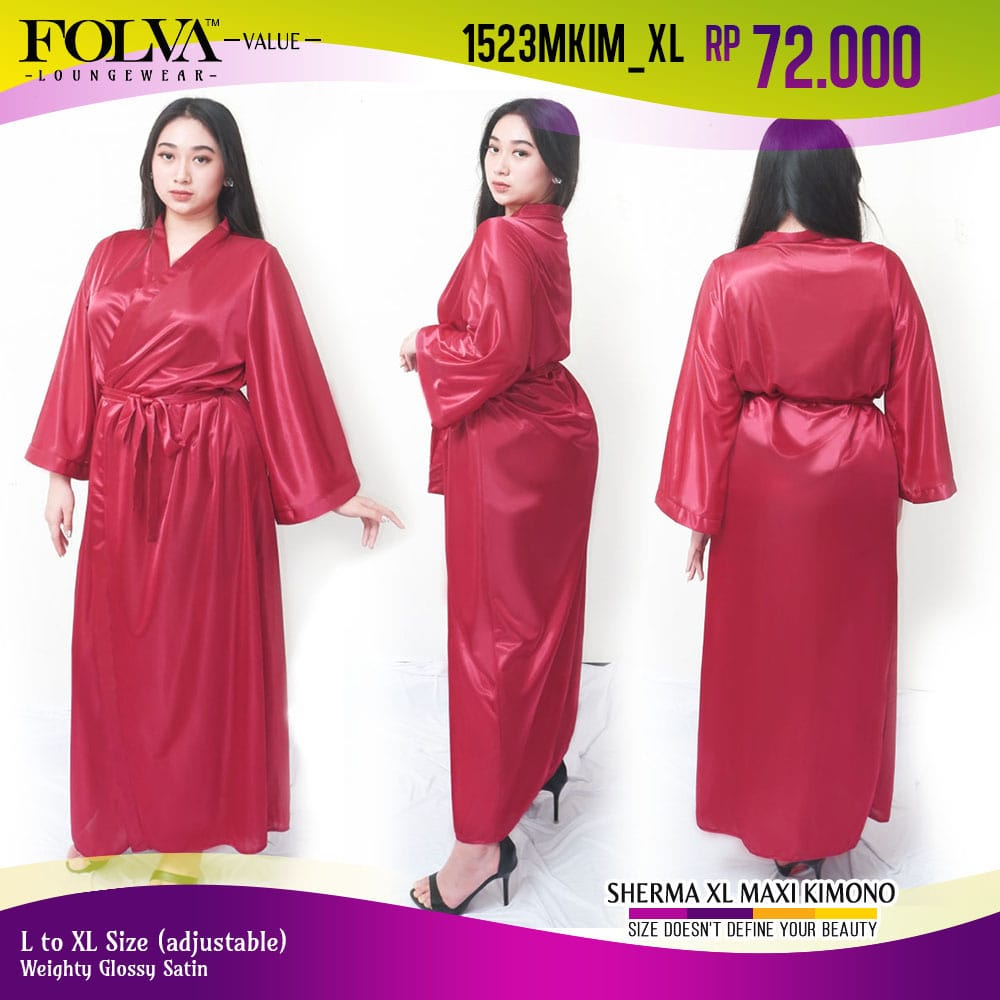 FOLVA Kimono panjang baju tidur wanita satin XL big size jumbo