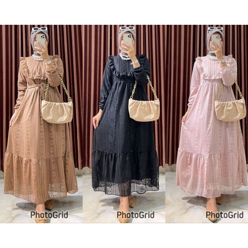 Gamis Crinkle kombinasi brokat / Malika Dress / Gamis Premium / Gamis Brokat / Gamis Crinkle