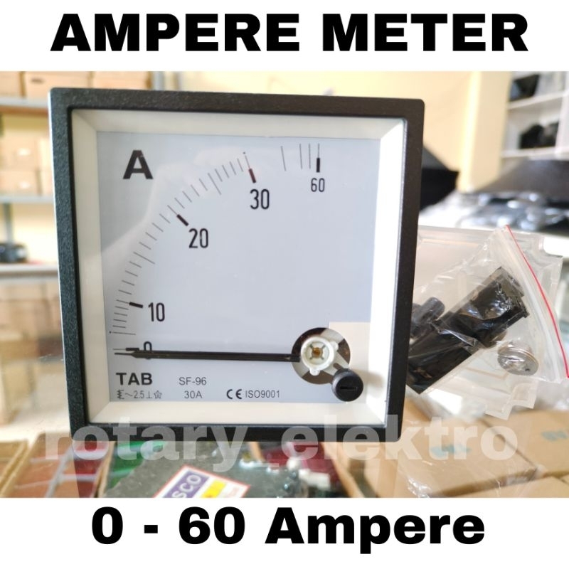 AMPERE METER ANALOG AC 30 A DIRECT 96 × 96TAB 0 - 60 AMPERE