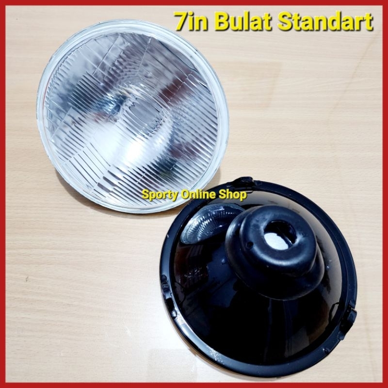 Head Lamp 7in Bulat Kotak Kaca Standart Universal