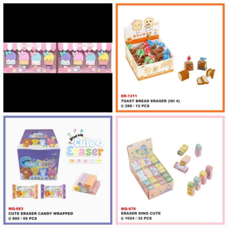 

Set Paket Penghapus/Stip Fancy Food drink E-8 FRUITS/ toast bread/candy wrappe dino cuted